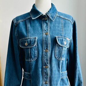 Vintage Simon Chang Premium Denim Collection Blue Long Utility Jacket – US 8